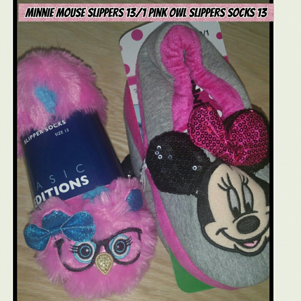 SOLD*Minnie Mouse slippers 13 / 1 pink owl slipper